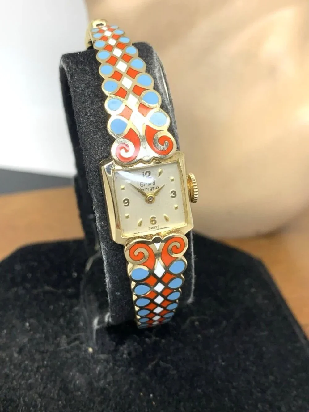 Girard Perregaux Women's Watch Vintage 14k Yellow Gold Swiss Manual Enamel Cuff